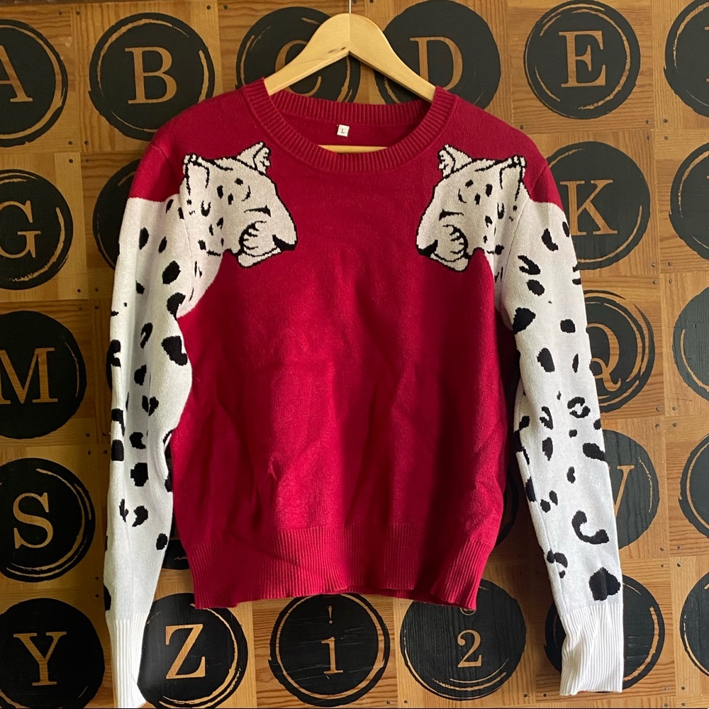 Casual Leopard Printed Long Sleeves Knitted Pullover Cropped Sweater